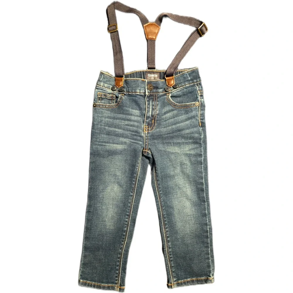 OshKosh Bgosh Toddler Boys Suspenders Jeans 2T Medium Wash Straight Leg Denim